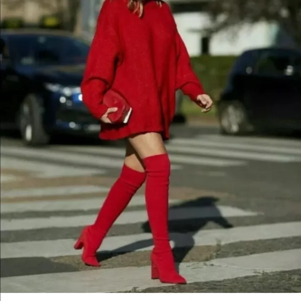 NWOB Zara red sock boots - Picture 2 of 10